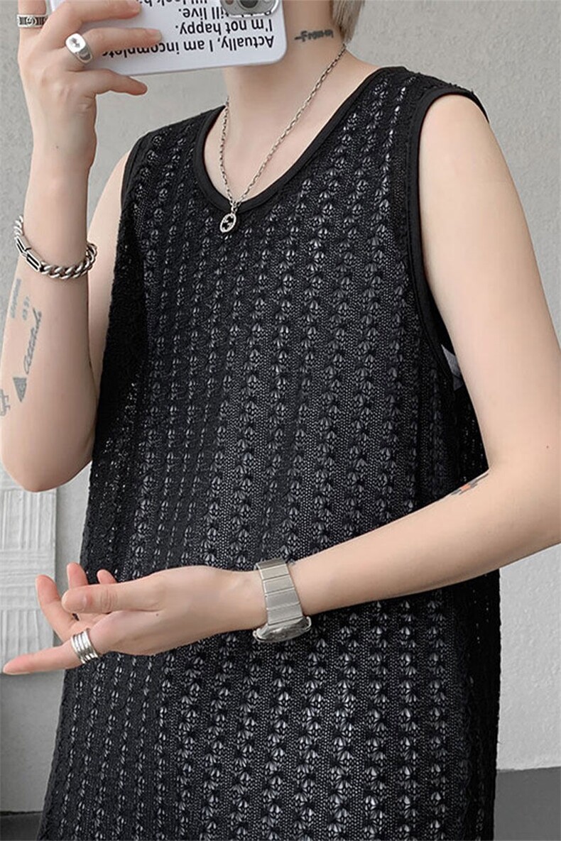 BX1130-特批30控58小众高品质镂空衬衫内搭大码短袖背心T恤,男装背心/马甲,电商A059