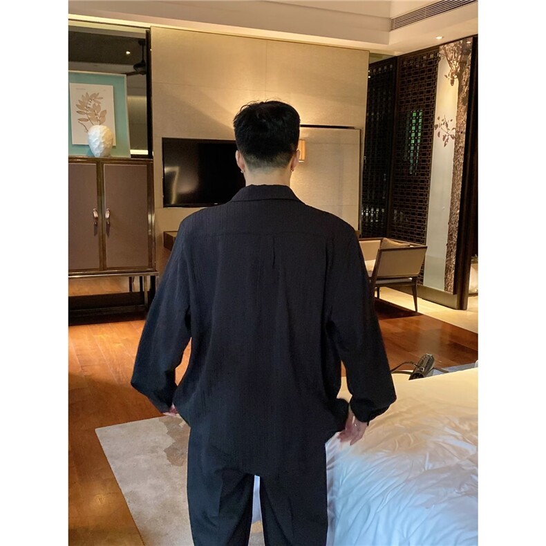 韩版高级感棉麻感衬衫男士长袖春夏季薄款休闲宽松亚麻衬衣外套潮,男装衬衫,星座506A