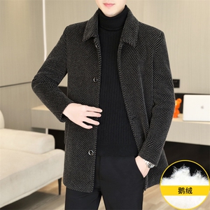 标90鹅绒毛呢外套鹅绒内胆中长款外套男加厚羽绒服310B-3-D228图片