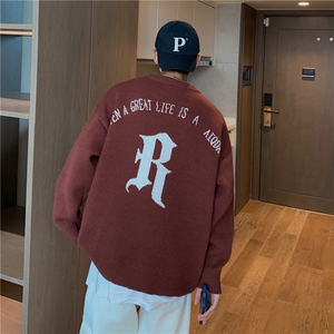秋冬情侣款新款针织衫圆领毛衣男装港风宽松外套X5586-P75限98图片