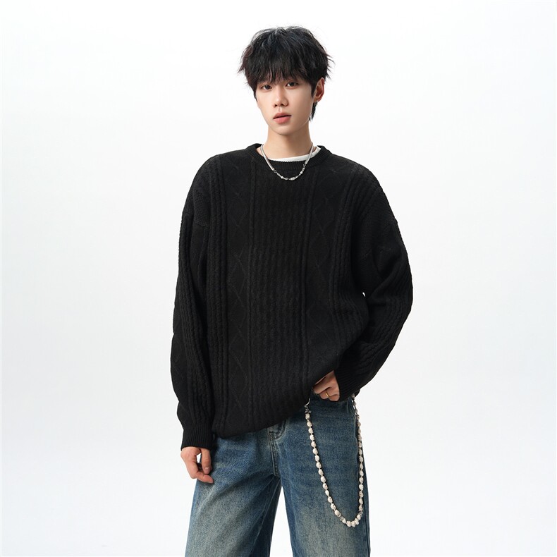 8XL-M圆领毛衣男秋冬季宽松慵懒套头麻花针织衫毛线衣MY19005P68,男装针织衫/毛衣,电商B312