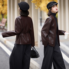 皮衣开春外套女款2025秋新款高级感小个子PU皮系带机车服酷飒风潮，女装皮衣，流量+