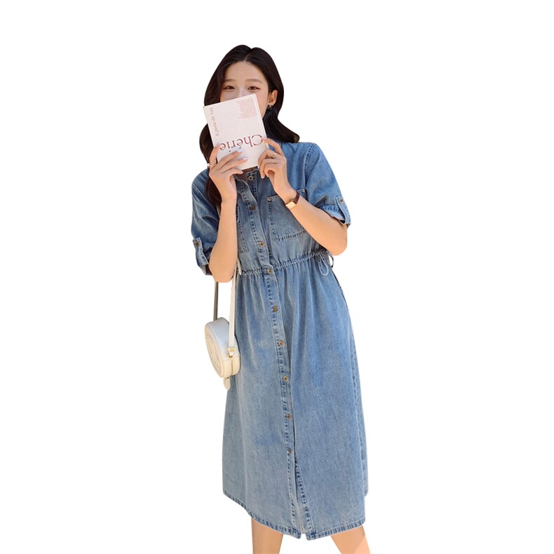 港风复古chic牛仔连衣裙女夏薄款2025新款小个子工装休闲衬衫裙子,女装连衣裙,浙宝285（原212）