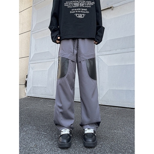 8XL-M拼接PU皮冲锋裤男特大码防风防水登山工装裤KZ016P53加绒63图片