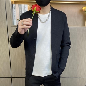 M837-特P60控88简约痞帅纯色开衫毛衣男士潮流修身百搭针织衫外套图片