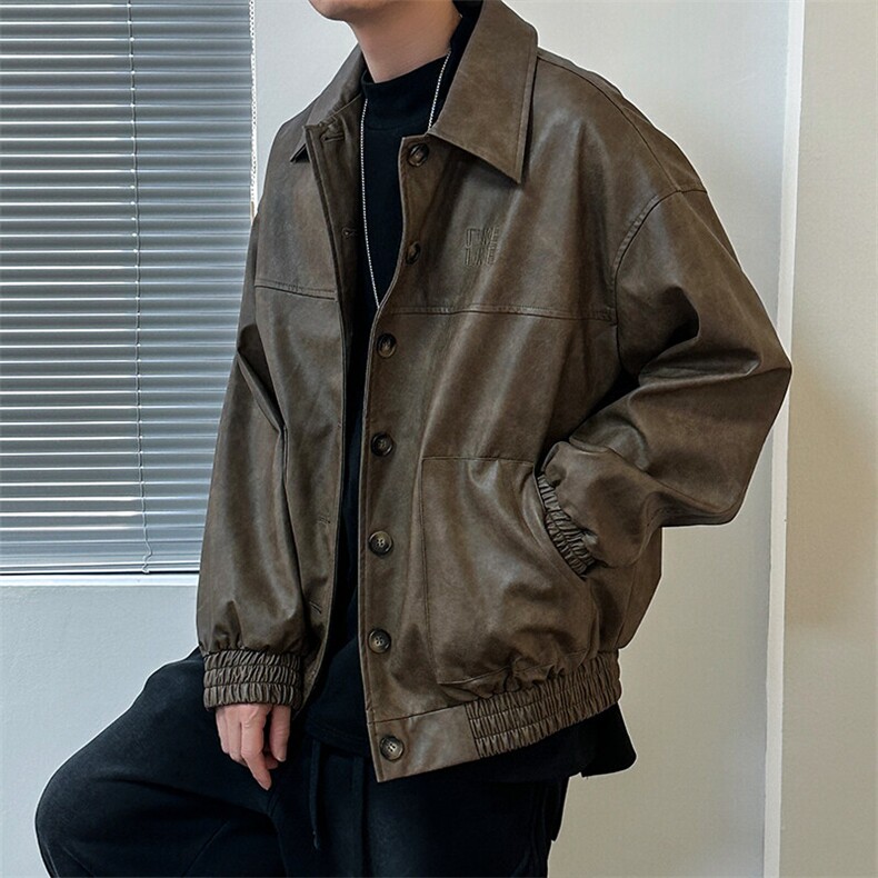 2025春现货新款绣花皮衣外套男潮牌宽松休闲夹克A351-AP2538-P105图片