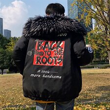 新款棉衣男韩版大毛领羽绒棉服宽松加厚男装冬季外套M175，男装棉衣，电商A157