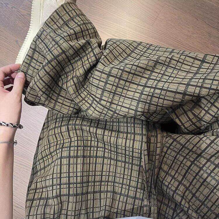 复古重磅斜纹帆布细格子直筒裤设计感vibe阔腿休闲裤K668，男装休闲裤，星座1116A（原606A-3）