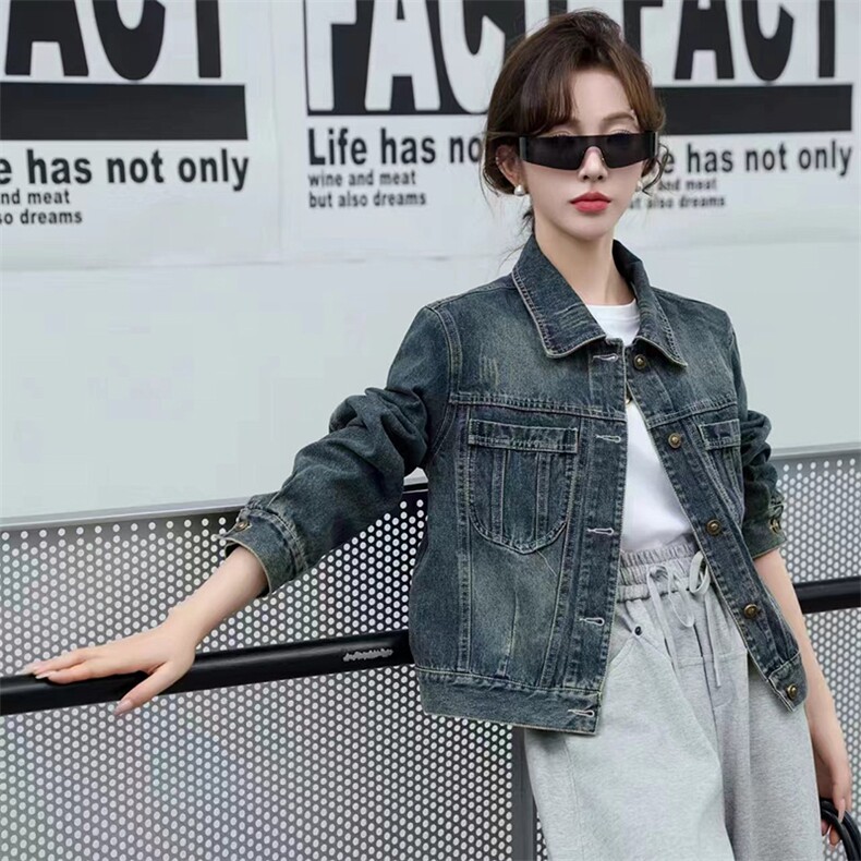 小个子欧货牛仔外套短款女士2024春秋季新款流行漂亮减龄夹克上衣,女装牛仔外套,美拉德工厂直营店