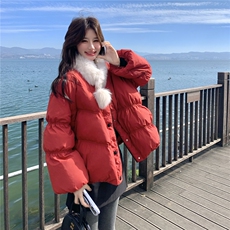 新款加色！真狐狸毛红色羽绒服外套2C133-6003-1-P280-K408，女装羽绒服，2C133