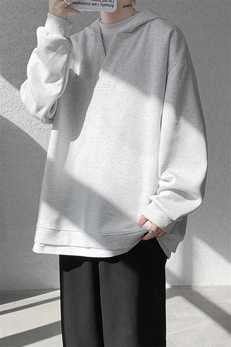 8XL-M叠穿假两件卫衣重磅连帽V领拼接套头衫宽松大码外套WY006P65,男装卫衣,电商B312
