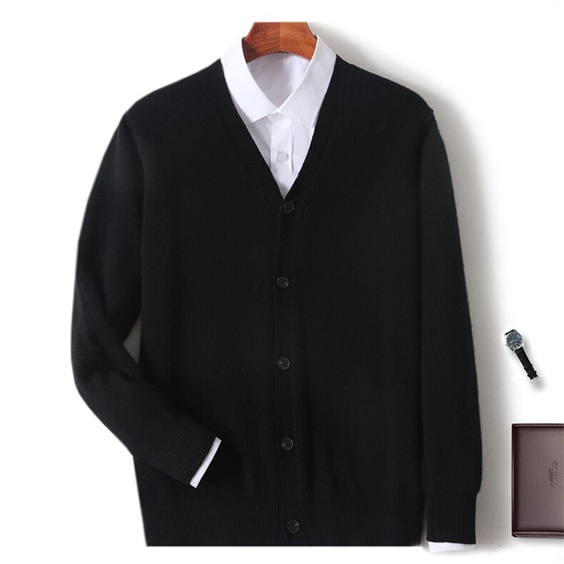 秋冬新款男士羊毛衫V领开衫时尚百搭舒适保暖外套，男装羊毛衫，牧圣羊绒