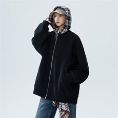 现货2026新款美式假两件格子连帽夹克情侣宽松时尚外套P108W367，男装夹克，电商A170