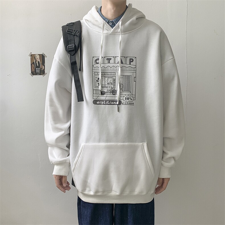 百搭上衣炸街宽松bf卫衣男秋冬款盐系做复古大码帽衫W1713-P32,男装卫衣,星座512-4