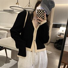 撞色坑条开衫，其它，XTZ style