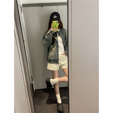 【有货】美式复古垫肩牛仔外套男女款高级感立领夹克JK05CC-特P68，男装夹克，星座1007（原301D）