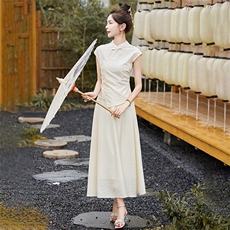 新中式国风套装女2025夏季新款高级感气质改良旗袍短袖长裙套装，女装套装/套裙，妙形