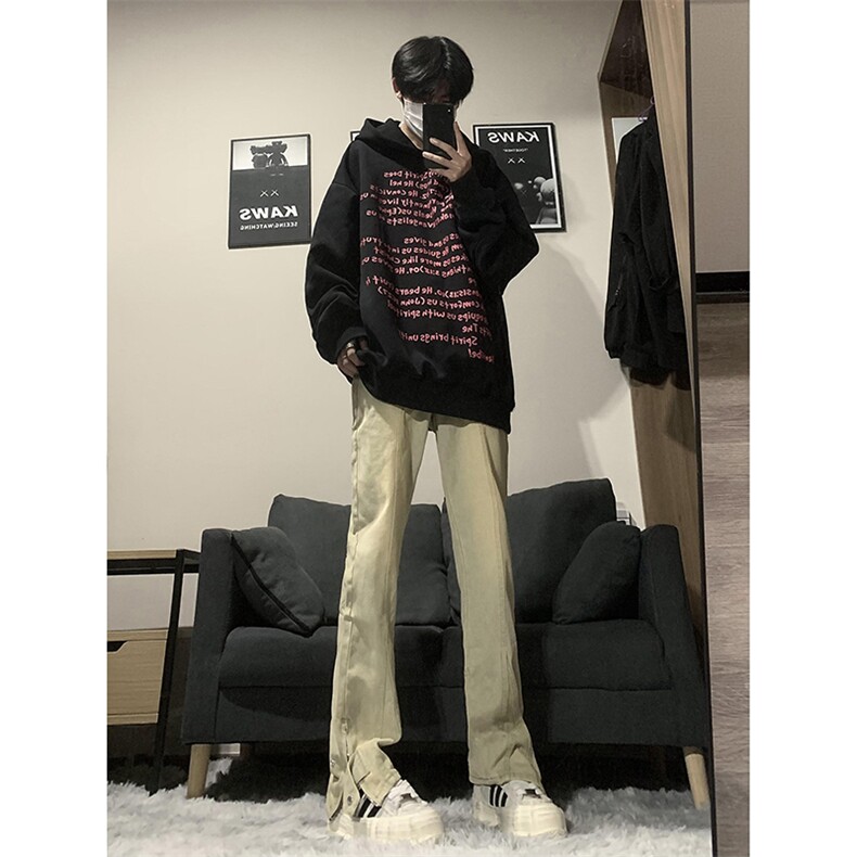 wassupcandy黄泥色牛仔长裤男春秋季大码直筒裤潮牌美式高街裤子,男装牛仔裤,电商B221