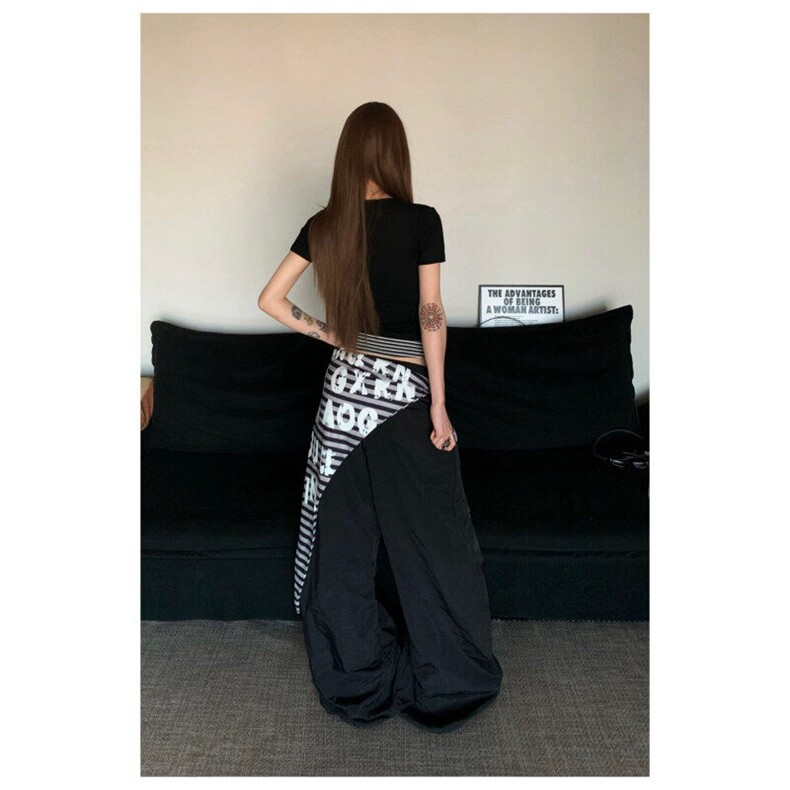 W10139-P48网图现货美式条纹字母屁帘叠穿褶皱伞兵裤百搭阔腿裤,男装休闲裤,星座1608-2