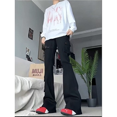 1506-1/K21251/P51白色绑带微喇工装牛仔裤男秋冬设计感美式痞帅，男装牛仔裤，星座1506-1
