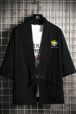HF59101-P40风汉服男开衫外套七分袖道袍网格挂拍，男装民族服装，电商A040A