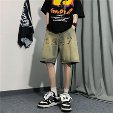 DT1636-P40水洗做旧牛仔短裤男夏季阔腿休闲潮牌五分裤美式高街裤，男装牛仔裤，星座603-2