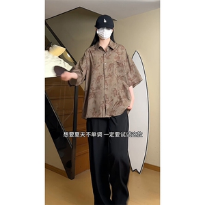 YK86064-P30  100聚酯纤维 冰丝衬衫男夏季薄款夏威夷花衬衣图片