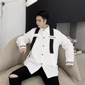 男士长袖韩版潮流帅气原创设计个性字母印花休闲衬衣LL22 P40图片