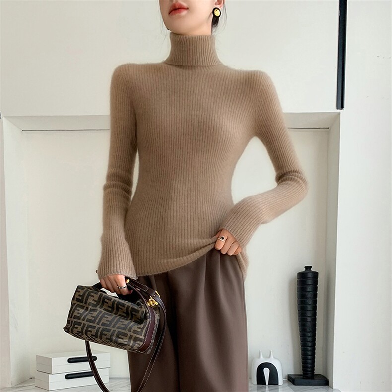 软糯无缝高领羊绒衫女打底内搭毛衣修身显瘦新款针织衫女秋冬上衣,女装羊绒衫,奥帆羊绒