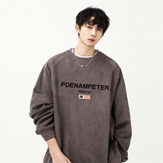 麂皮绒卫衣男款春秋季重磅宽松大码内搭上衣服男生圆领长袖打底衫，男装T恤，星座218-1（原230）
