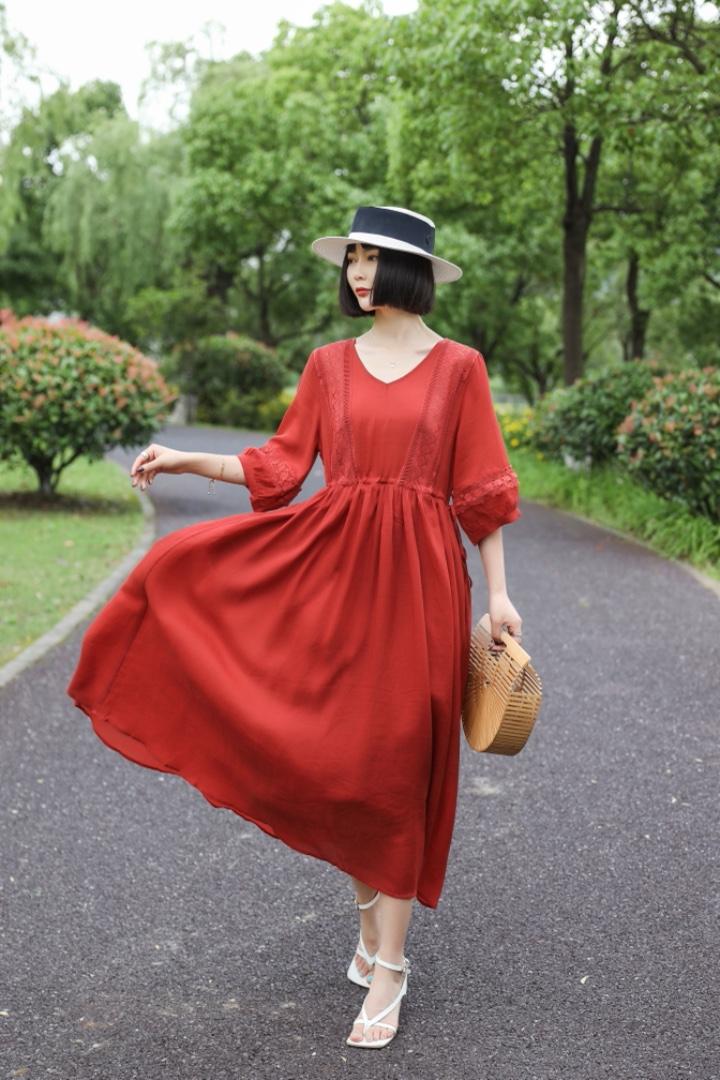 【现货】纯苎镂空花边连衣裙,女装连衣裙,依鼎衣典