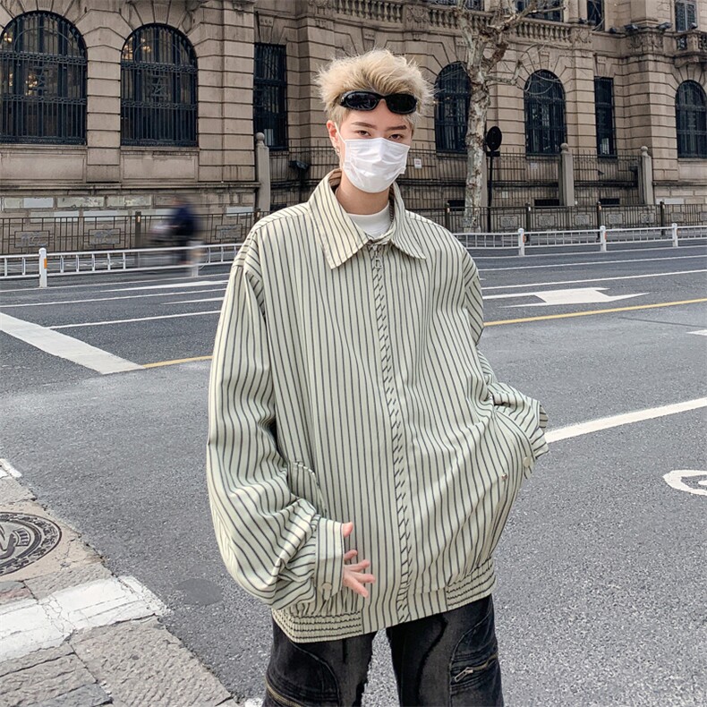 条纹衬衫外套男2024春季新款日系复古潮牌宽松上衣 现货W8144-P62图片