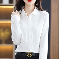 长袖轻职风常规春季POLO领衬衫打底上衣百搭正装白色春秋显瘦气质，女装衬衫，臻维羊绒