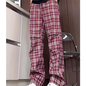 经典格子裤男秋夏薄款褶皱设计感撞色裤宽松显瘦长裤MK773 P38图片