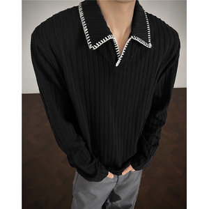 模特图 贝壳绣花麦穗提花polo衫翻领长袖T恤衫卫衣男H1115特P40图片