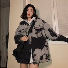 牛仔外套女2025秋冬新款宽松设计感复古扎染胖妹妹开衫上衣，男装工装外套，星座1210-1