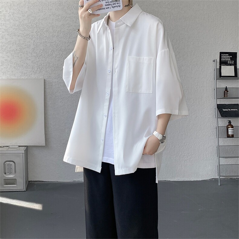 短袖衬衫男夏季新款港风宽松冰丝坠感衬衣CS8805-P35，男装衬衫，星座214-3