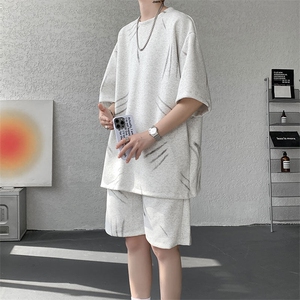 现货 TZ779-特批50   控88  夏季简约高级感T恤短裤两件套大码男图片