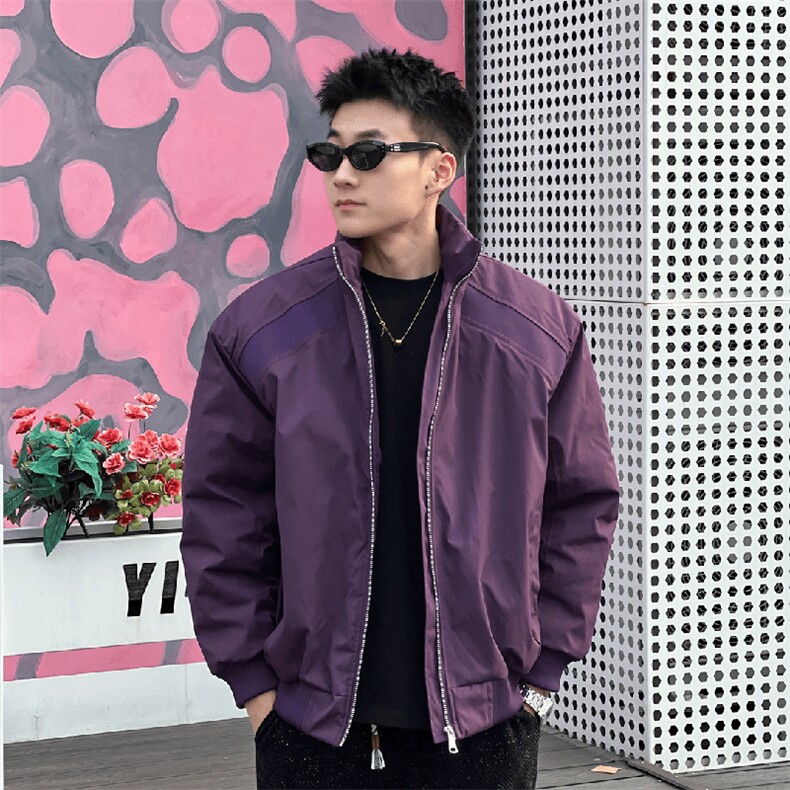 高品质春装新款老钱风美式高街解构立领棒球服飞行夹克潮休闲外套图片