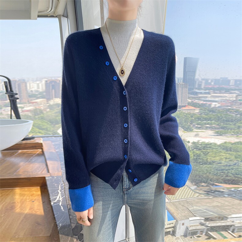 2025年秋季常规款通勤长袖平色彩开衫时尚百搭,针织衫/毛衣,兰皓羊绒