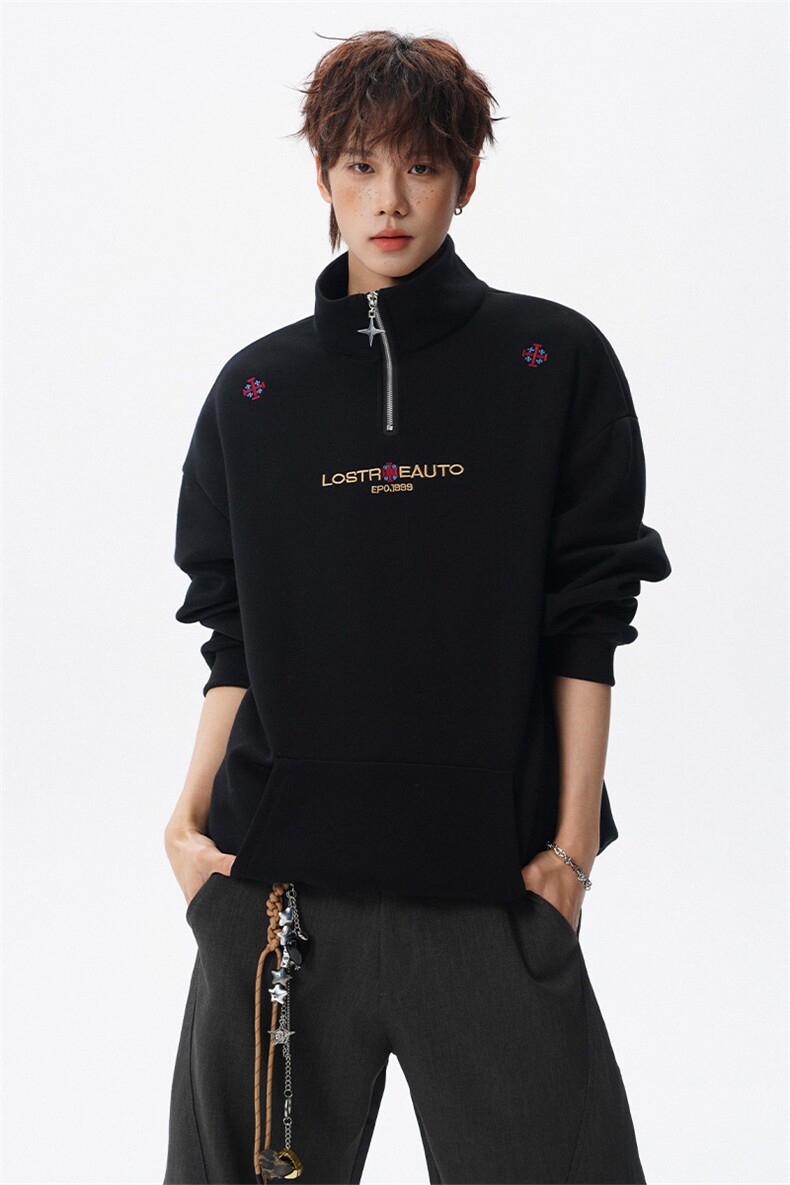 美式刺绣连帽卫衣男女同款秋冬季高级感cleanfit外套宽松潮牌上衣,女装短外套,电商B319