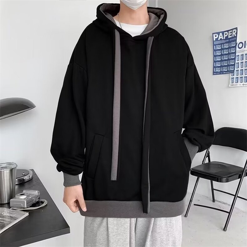 港风撞色潮牌休闲百搭运动外套春秋季日系连帽卫衣男 W6610-P45图片