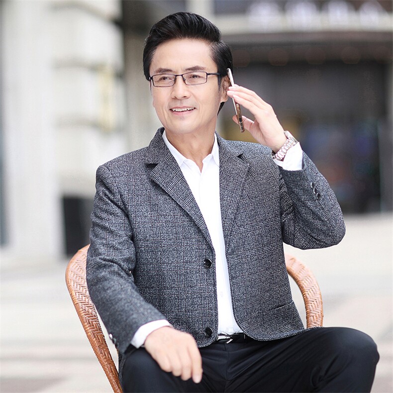 新款中年男士西装领休闲轻休闲上衣商务风单西外套WW1209-P98,男装西服套装,星座715-3