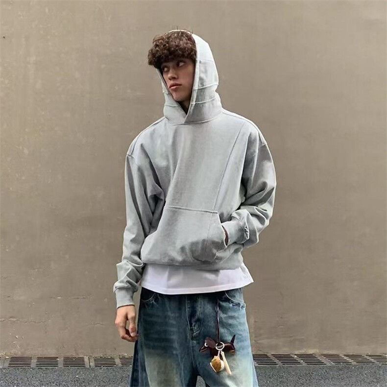 抖音得物高品质二开美式高街重磅结构辑明线纹理连帽卫衣外套W109，男装卫衣，电商A486