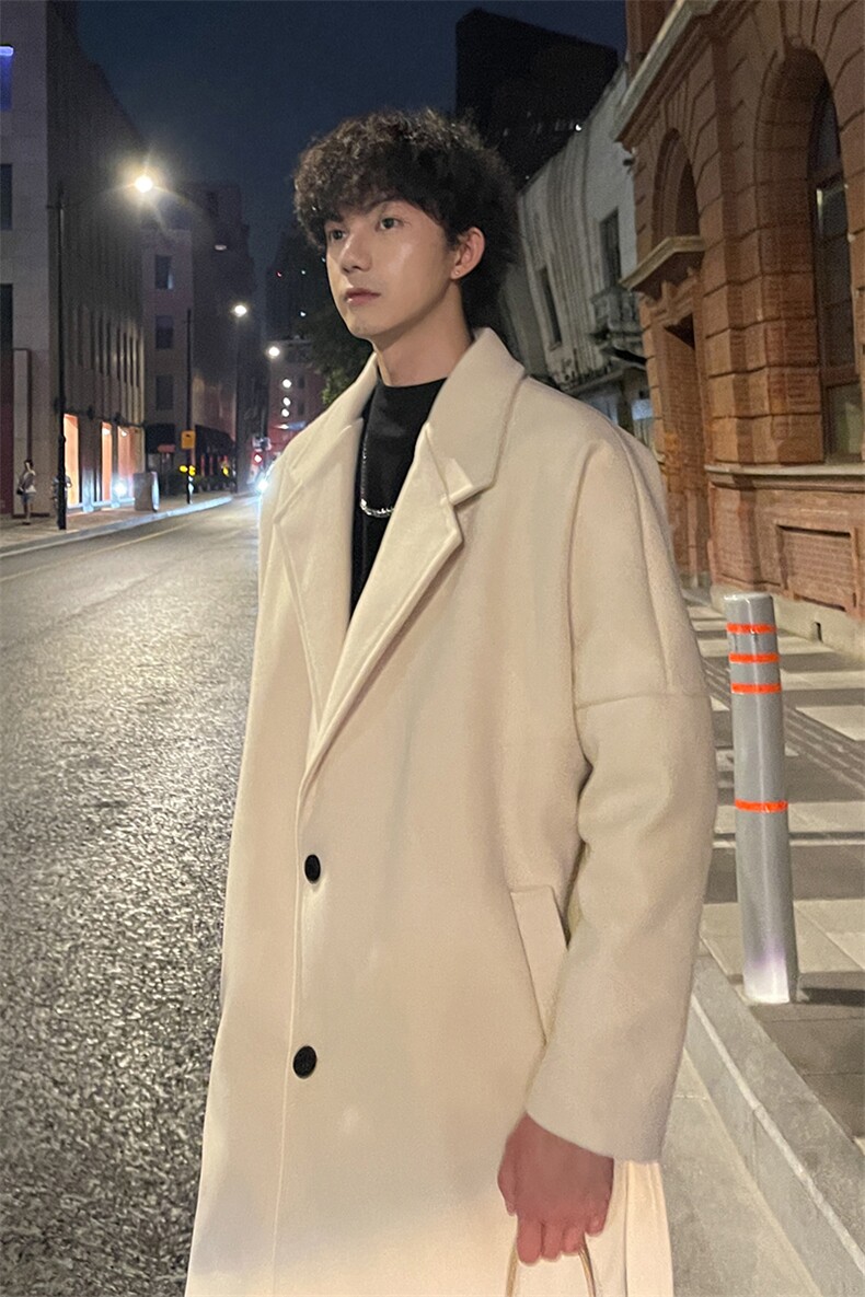 秋冬毛呢大衣男潮慵懒休闲风衣宽松中长外套MN9568/P100加棉P110,男装风衣,电商B316