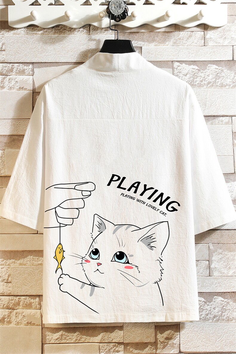 HF59129-P40风汉服男开衫外套七分袖道袍砖墙挂拍,男装民族服装,电商A040A