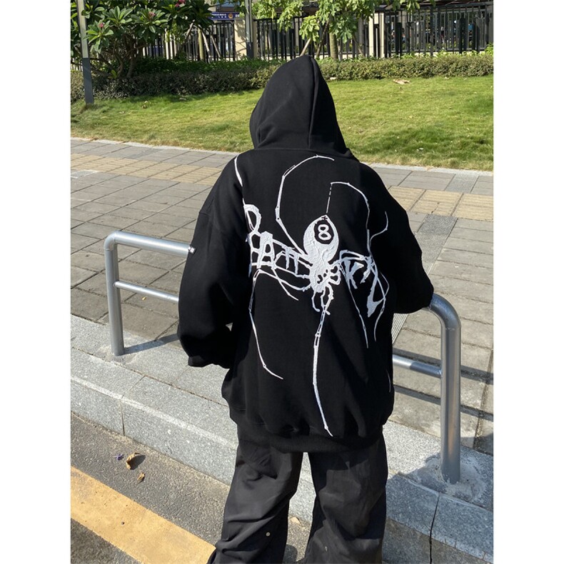 潮流美式街头创意印花开衫连帽卫衣春秋冬季宽松百搭拉链外套,女装短外套,星座506A