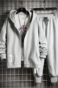 TK6045-P85 开衫连帽卫衣套装男运动套装两件套 网格挂拍图片