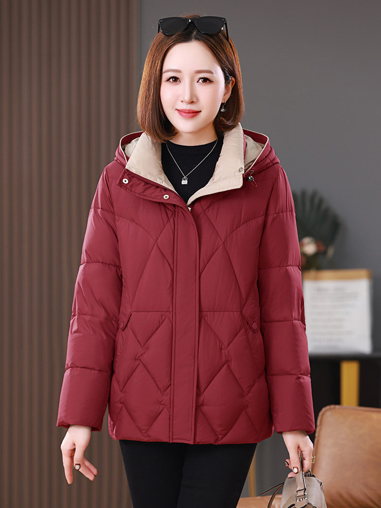 2025年冬装新款撞色连帽中长款棉衣外套女,女装棉衣/棉服,雪樱依海