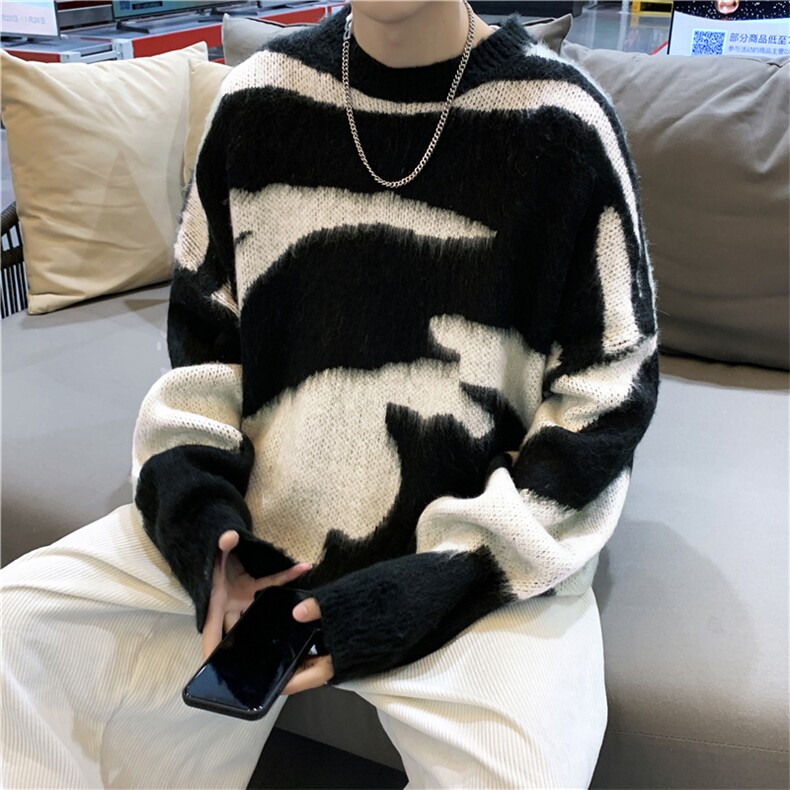 美式条纹毛衣男ins潮宽松慵懒风情侣复古圆领针织衫冬季M472-P42,男装针织衫/毛衣,星座512-3
